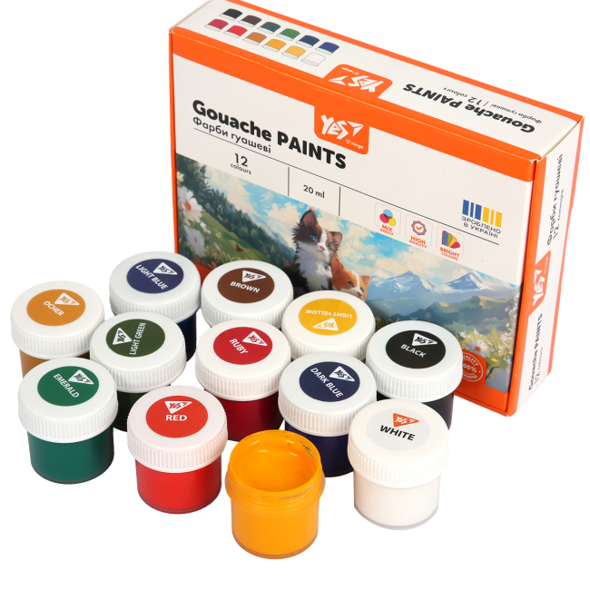 Канцтовари - Фарби гуаш Yes Orange Line 12 кольорів (230432)#4