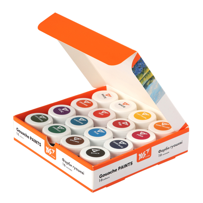 Канцтовари - Фарби гуаш Yes Orange Line 16 кольорів (230433)#3