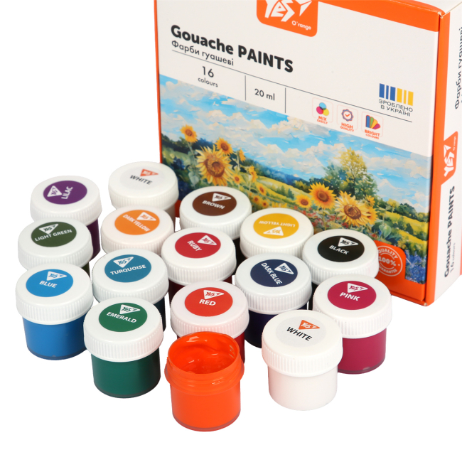 Канцтовари - Фарби гуаш Yes Orange Line 16 кольорів (230433)#4