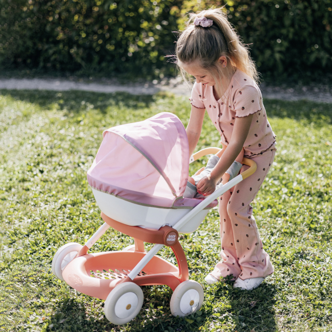 Транспорт і улюбленці - Коляска Smoby Baby Nurse Теракотова пудра люлька з корзиною (7600254124)#4