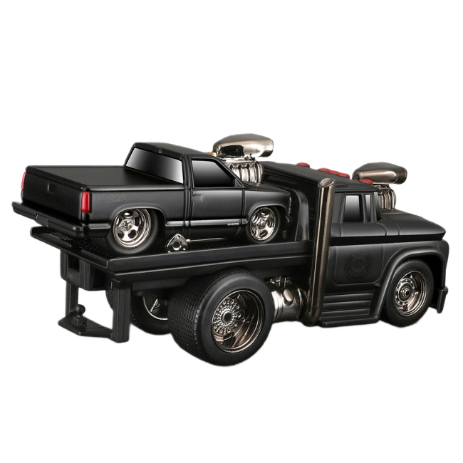 Транспорт і спецтехніка - Ігровий набір Maisto Muscle Machines Трейлер-транспортер та машинка 1966 Chevrolet C60 Flatbed 1993 Chevrolet 454 SS Pickup (11532/9)#4