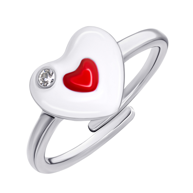 Ювелірні прикраси - Каблучка UmaUmi Symbols Серце в серці з біло-червоною емаллю та фіанітом (2210000018839)#2