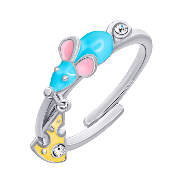 Ювелірні прикраси - Каблучка UmaUmi Pets Мишеня з сиром із блакитною, жовтою емаллю (2210000018389)#2