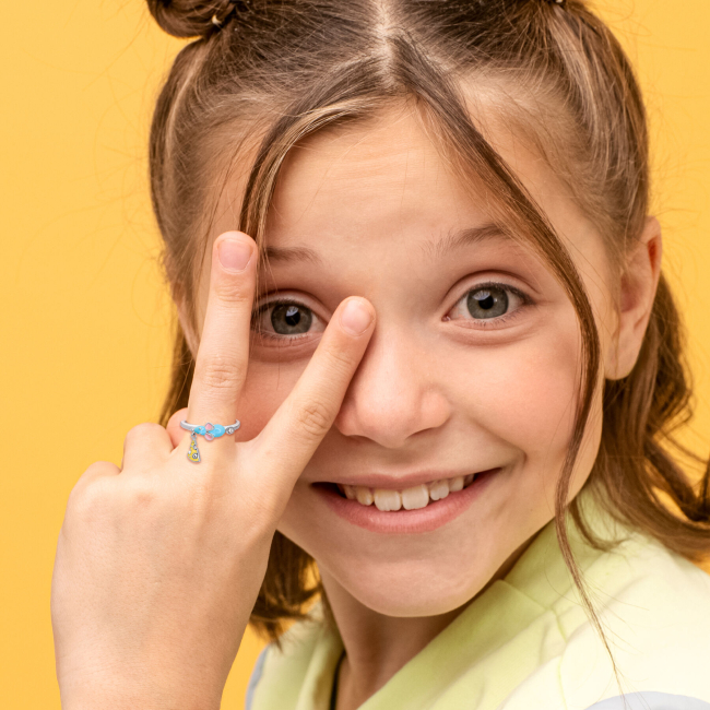 Ювелірні прикраси - Каблучка UmaUmi Pets Мишеня з сиром із блакитною, жовтою емаллю (2210000018389)#4