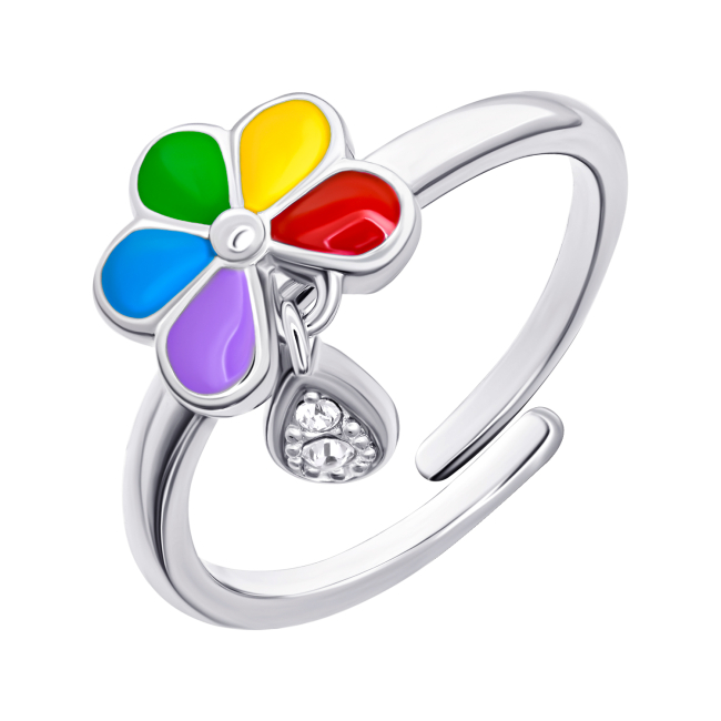 Ювелірні прикраси - Каблучка UmaUmi Flowers Ромашка кольорова та підвіскою з фіанітами (2210000018518)#2