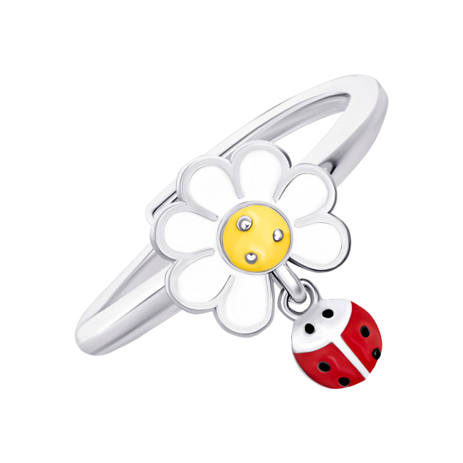 Ювелірні прикраси - Каблучка UmaUmi Flowers Ромашка з сонечком із білою, жовтою та червоною емаллю (2210000018471)#2