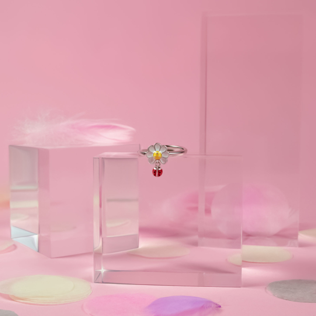 Ювелірні прикраси - Каблучка UmaUmi Flowers Ромашка з сонечком із білою, жовтою та червоною емаллю (2210000018471)#3