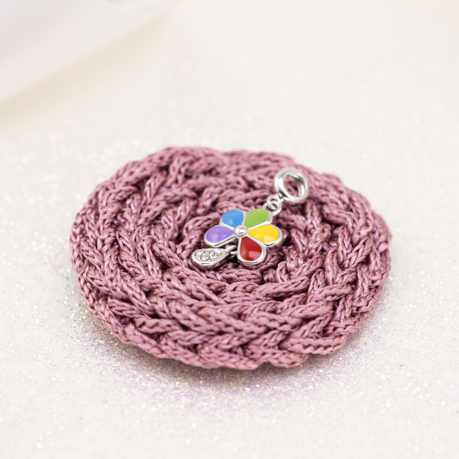 Ювелірні прикраси - Кулон UmaUmi Flowers Ромашка кольорова з різнобарвною емаллю та підвіскою з фіанітами (2210000018525)#4