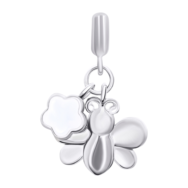 Ювелірні прикраси - Кулон UmaUmi Flowers Бджілка з квіточкою з біло-жовтою емаллю та фіанітами (2210000018570)#3