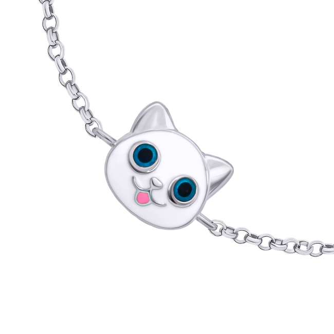 Ювелірні прикраси - Браслет UmaUmi Zoo Котик з рибкою із білою та рожевою емаллю (2210000019034)#2