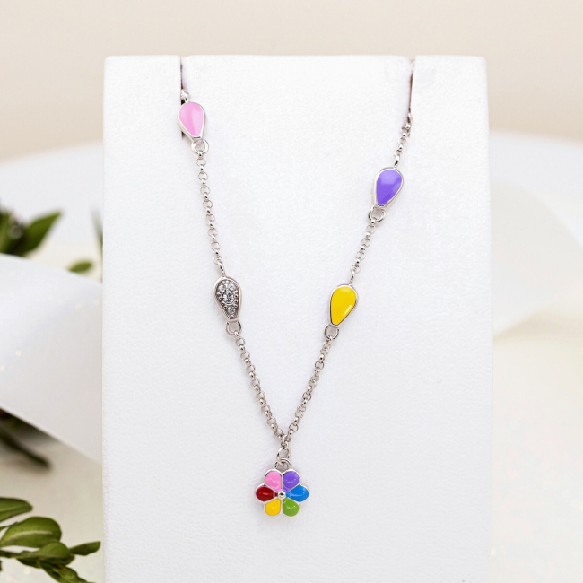 Ювелірні прикраси - Браслет UmaUmi Flowers Ромашка кольорова з різнобарвною емаллю та фіанітами (2210000018532)#4