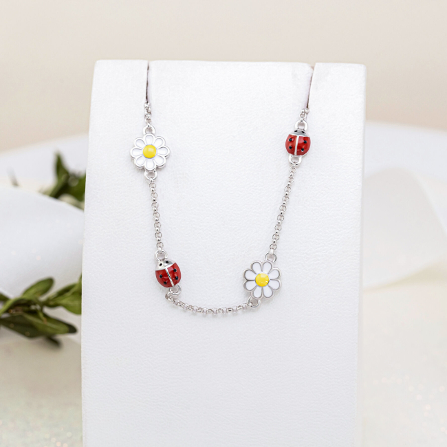 Ювелірні прикраси - Браслет UmaUmi Flowers Ромашка з сонечком із білою, жовтою та червоною емаллю (2210000018495)#4