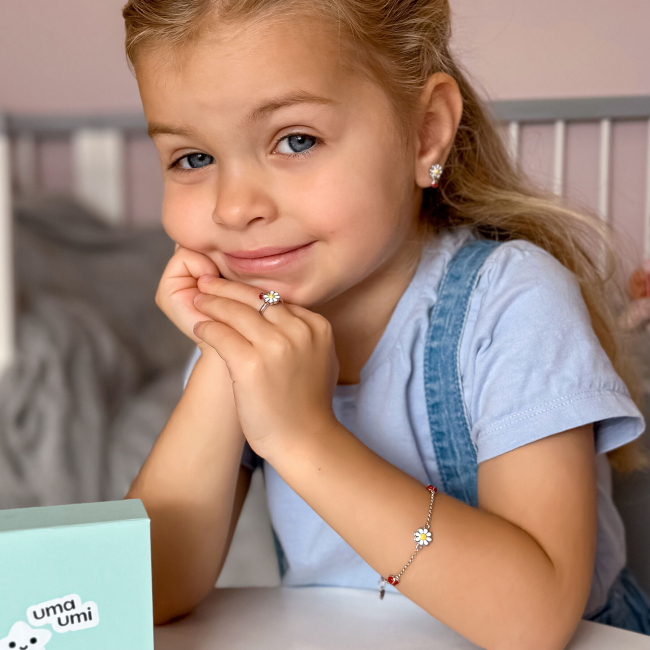 Ювелірні прикраси - Браслет UmaUmi Flowers Ромашка з сонечком із білою, жовтою та червоною емаллю (2210000018495)#5