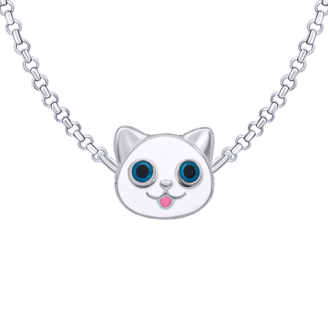 Ювелірні прикраси - Кольє UmaUmi Zoo Котик з рибкою із білою та рожевою емаллю (2210000019027)#2