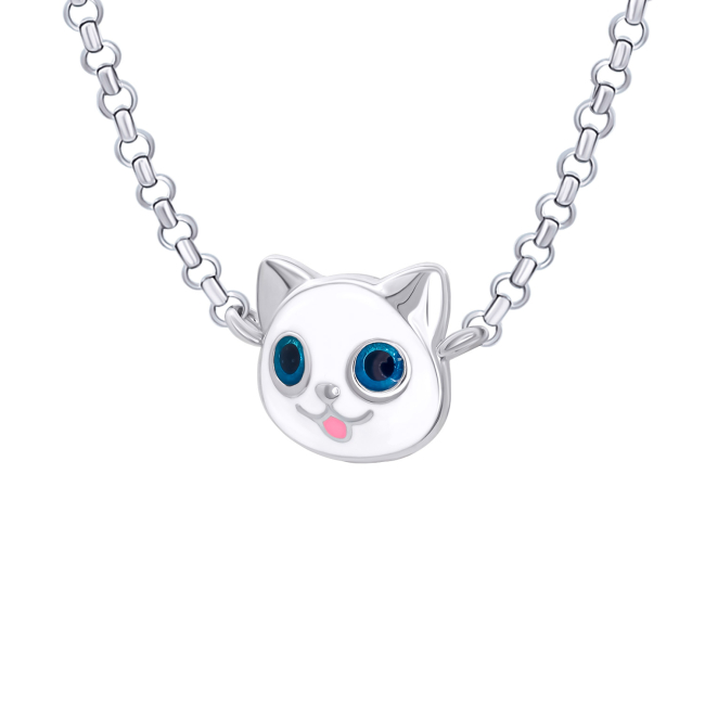 Ювелірні прикраси - Кольє UmaUmi Zoo Котик з рибкою із білою та рожевою емаллю (2210000019027)#3