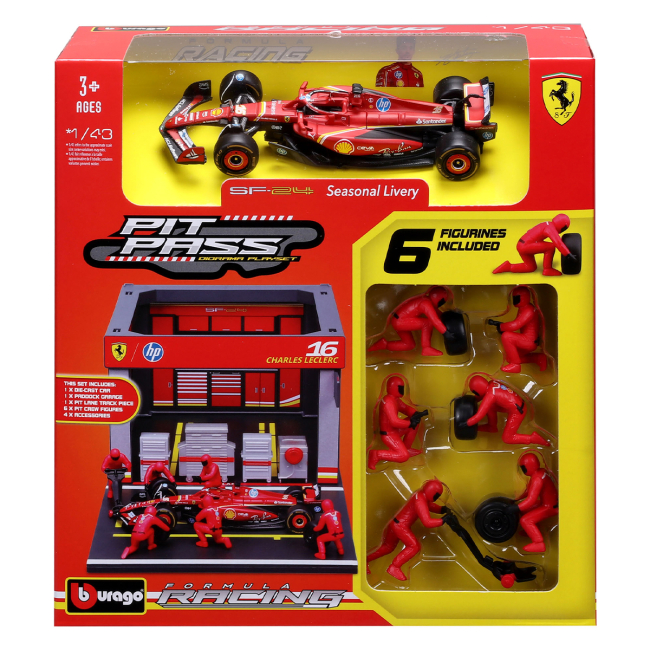 Автомоделі - Ігровий набір Bburago Pit Pass Ferrari SF-24 1:43 (18-36862 (#16))#4