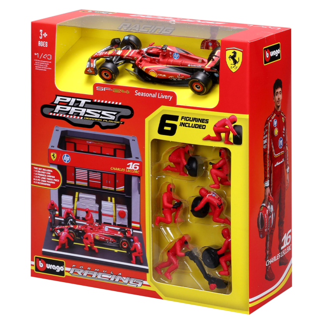 Автомоделі - Ігровий набір Bburago Pit Pass Ferrari SF-24 1:43 (18-36862 (#16))#5
