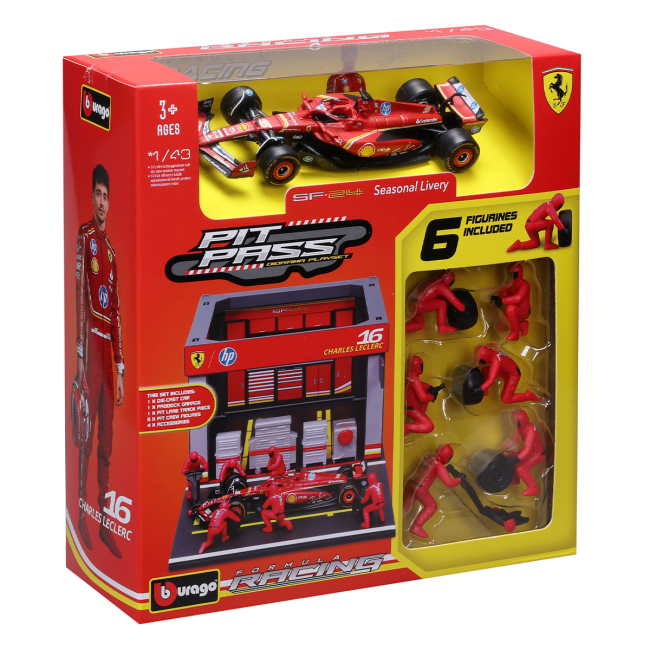 Автомоделі - Ігровий набір Bburago Pit Pass Ferrari SF-24 1:43 (18-36862 (#16))#6