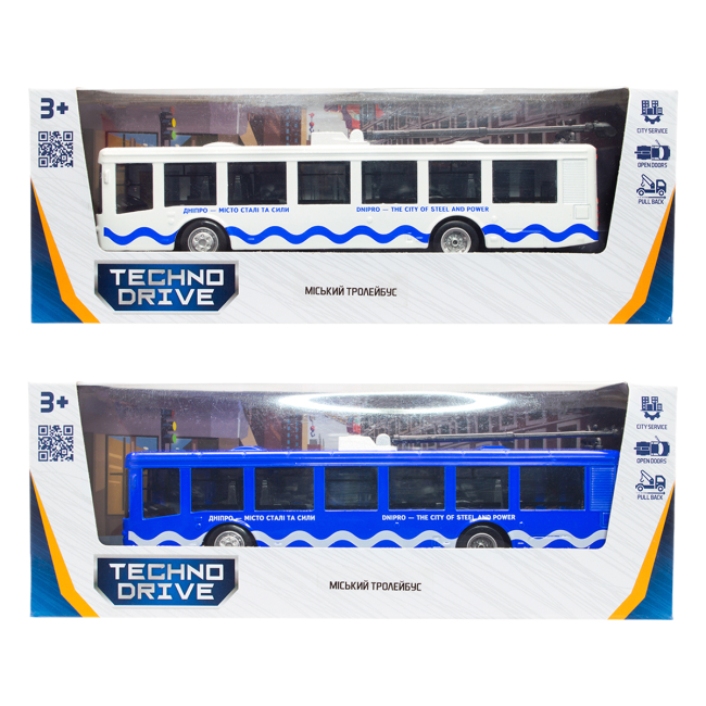 Транспорт і спецтехніка - Автомодель TechnoDrive Міський тролейбус Дніпро в асортименті (KM250424)#9