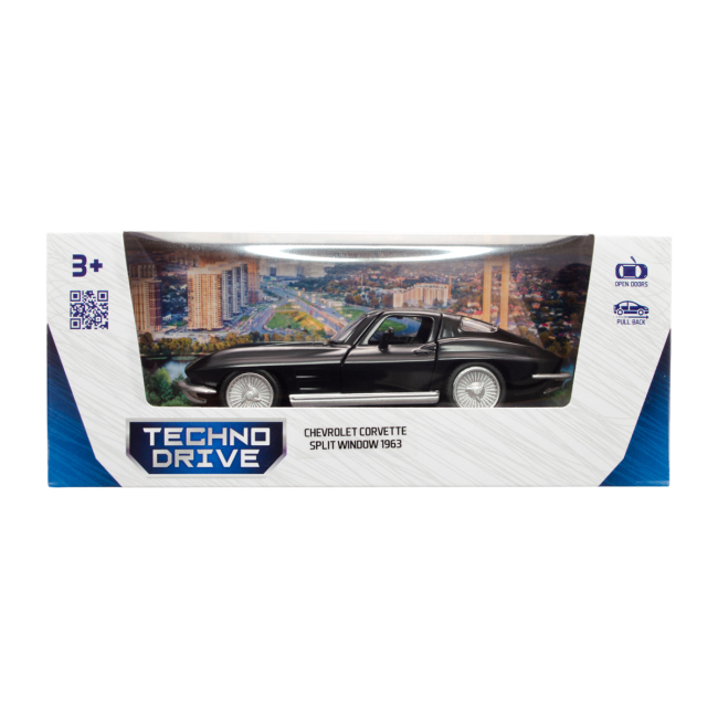 Автомоделі - Автомодель TechnoDrive Chevrolet Corvette Split Window 1963 матовий чорний (250411U)#8
