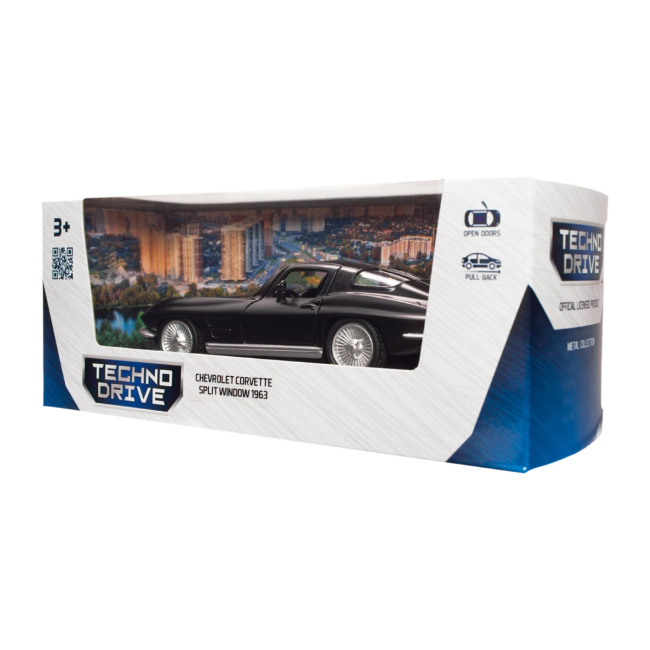 Автомоделі - Автомодель TechnoDrive Chevrolet Corvette Split Window 1963 матовий чорний (250411U)#9