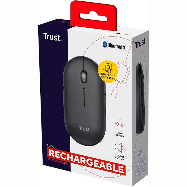 Клавіатура і миші - Мишка Trust Puck Rechargeable Ultra-Thin BT/WL Silent чорна (24059_TRUST)#5