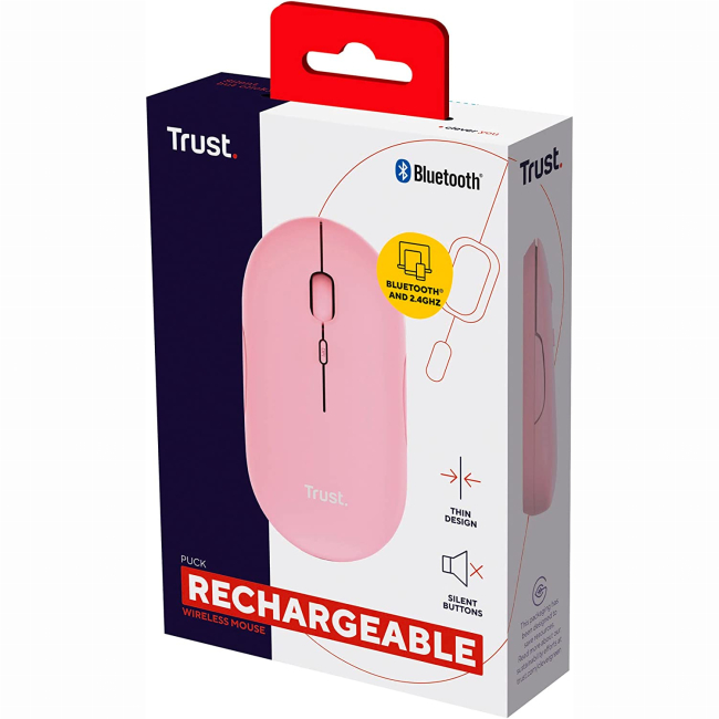 Клавіатура і миші - Мишка Trust Puck Rechargeable Ultra-Thin BT/WL Silent рожева (24125_TRUST)#5