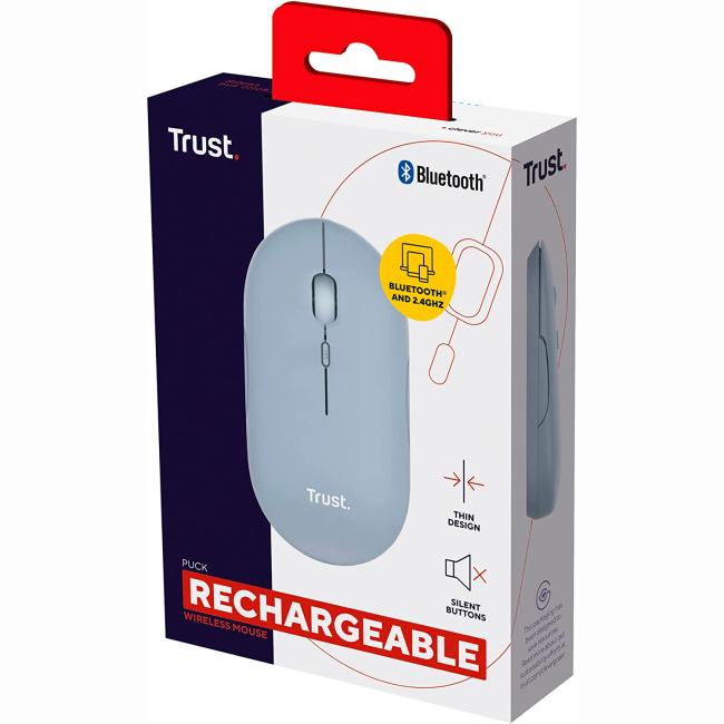 Клавіатура і миші - ​Мишка Trust Puck Rechargeable Ultra-Thin BT/WL Silent синя (24126_TRUST)#6