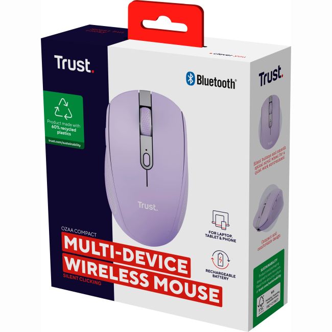 Клавиатура и мыши - Мышка Trust Ozaa Compact Multi-Device WL/BT фиолетовый (25384_TRUST)#7