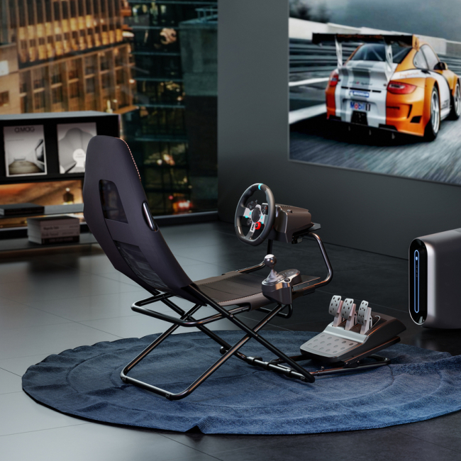 Меблі для геймерів - Кокпіт GamePro Black з кріпленням для керма, педалей та коробки передач (RS400B)#5