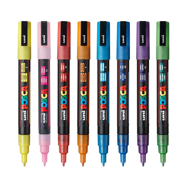 Канцтовары - Набор маркеров UNI Posca Glitter Color 8 шт (PC-3ML GLITTER COLOR 8C)#3