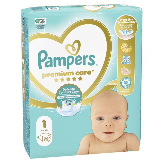 Товары по уходу - Подгузники Pampers Premium care S1 2-5 кг 72 шт (8006540858073)#2
