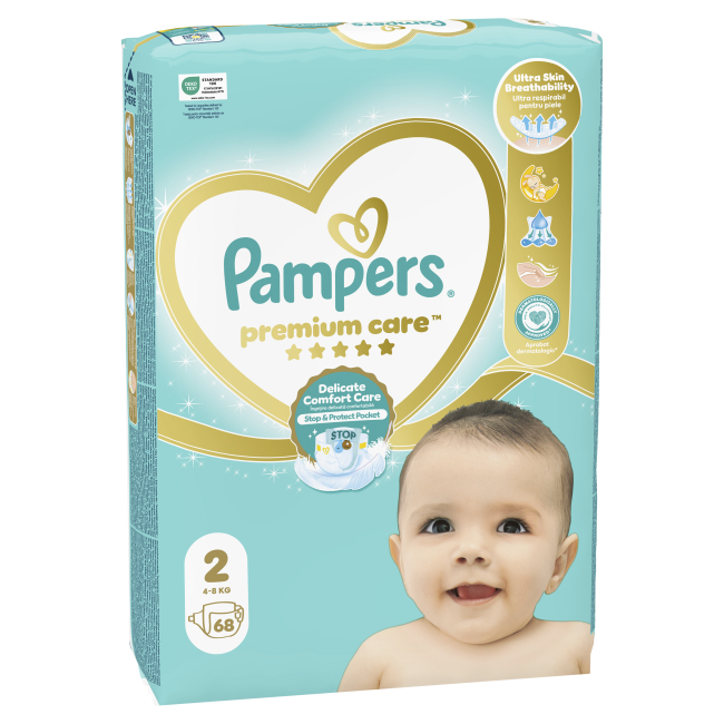 Товары по уходу - Подгузники Pampers Premium care Mini 4-8 кг 68 шт (8001841104874)#2