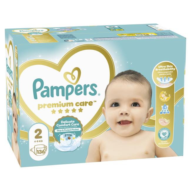 Товари для догляду - Підгузки Pampers Premium care Mini 4-8 кг 136 шт (8006540855812)#2