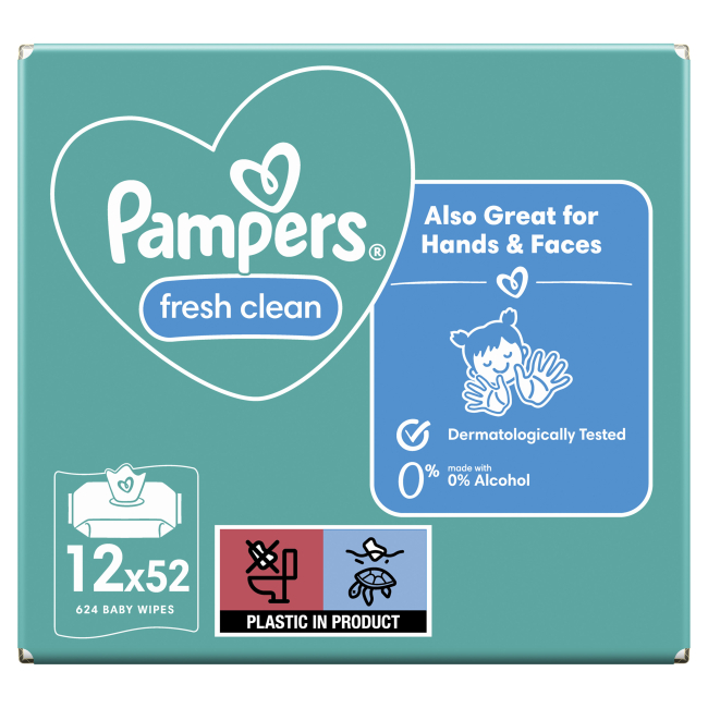 Товары по уходу - Влажные салфетки Pampers Fresh clean 12x52 шт (8001841078441)#2