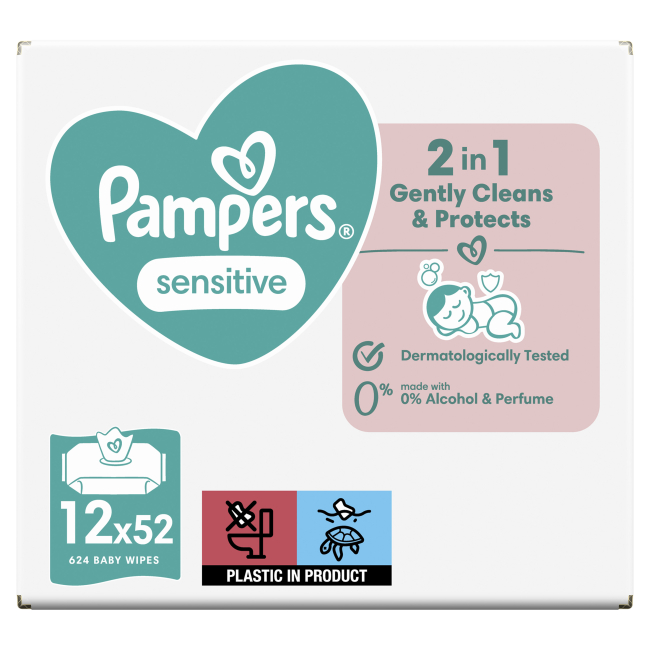 Товари для догляду - Вологі серветки Pampers Sensitive 12x52 шт (8001841041483)#2