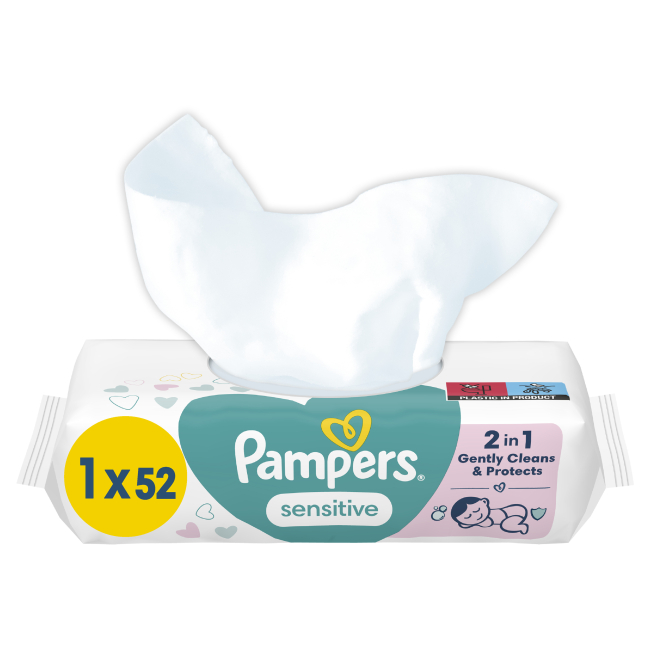 Товары по уходу - Влажные салфетки Pampers Sensitive 52 шт (8001841041391)#2