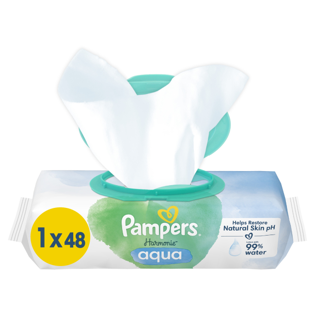 Товари для догляду - Вологі серветки Pampers Harmonie aqua ​48 шт (8006540458563)#2