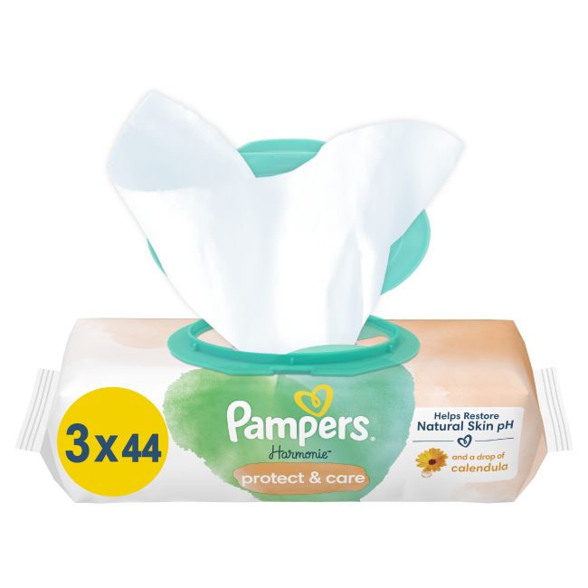 Товары по уходу - Влажные салфетки Pampers Harmonie Защита и уход 3х44 шт (8700216250672)#2