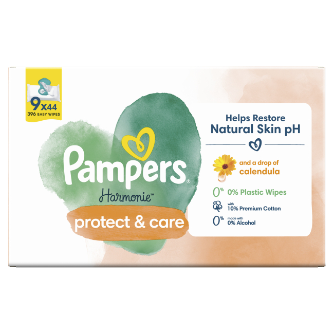 Товари для догляду - Вологі серветки Pampers Harmonie Захист та догляд 9х44 шт (8700216250559)#2