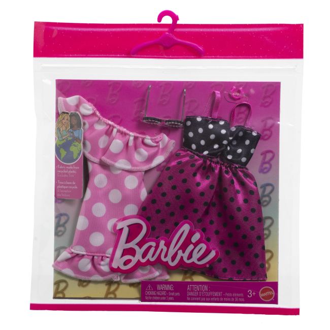 Одяг та аксесуари - Набір одягу Barbie Два модних образи Сукня рожева в білий горошок та чорно-рожева сукня в горошок (GWF04/HYV04)#2