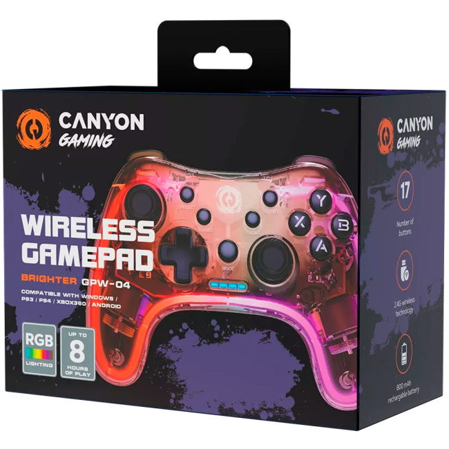 Геймпади - ​Бездротовий геймпад Canyon Brighter GPW-04 Wireless RGB 5in1 PS4/Xbox360 Crystal (CND-GPW04)#5