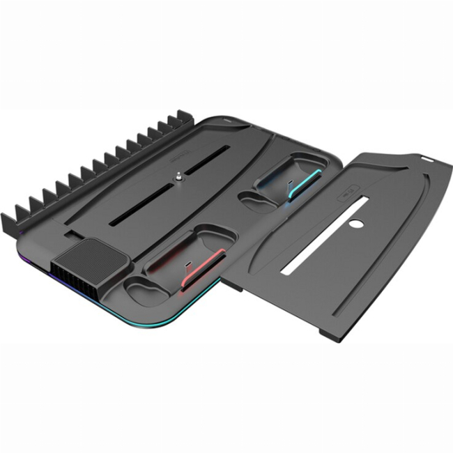 Меблі для геймерів - ​Підставка для PS5 Canyon CS-51 RGB Slim/DE з охолодженням і зарядкою для геймпадів Black (CND-CSPS5B-1)#2