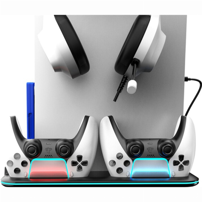 Меблі для геймерів - ​Підставка для PS5 Canyon CS-51 RGB Slim/DE з охолодженням і зарядкою для геймпадів Black (CND-CSPS5B-1)#3