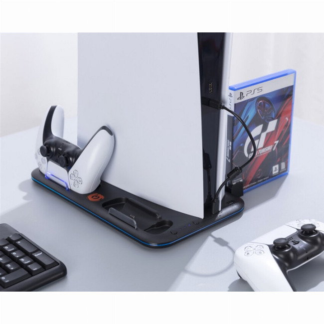 Меблі для геймерів - ​Підставка для PS5 Canyon CS-51 RGB Slim/DE з охолодженням і зарядкою для геймпадів Black (CND-CSPS5B-1)#8