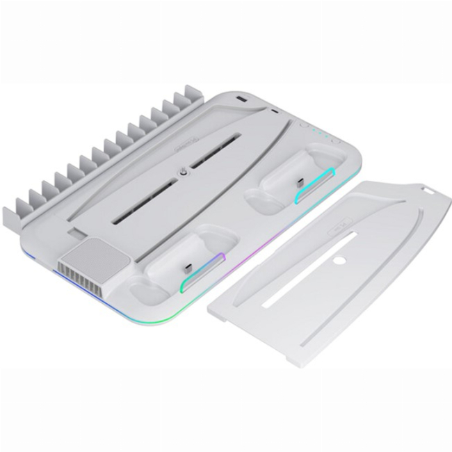 Меблі для геймерів - ​Підставка для PS5 Canyon CS-51 RGB Slim/DE з охолодженням і зарядкою для геймпадів White (CND-CSPS5W-1)#2