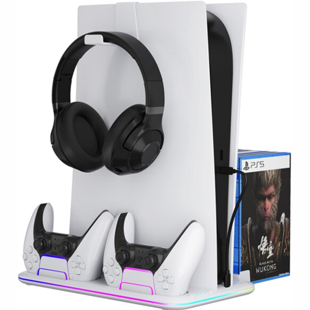 Меблі для геймерів - ​Підставка для PS5 Canyon CS-51 RGB Slim/DE з охолодженням і зарядкою для геймпадів White (CND-CSPS5W-1)#3