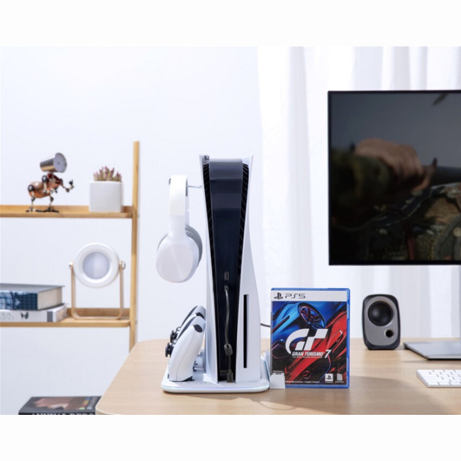 Меблі для геймерів - ​Підставка для PS5 Canyon CS-51 RGB Slim/DE з охолодженням і зарядкою для геймпадів White (CND-CSPS5W-1)#5