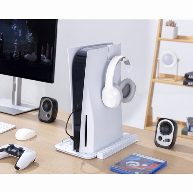 Меблі для геймерів - ​Підставка для PS5 Canyon CS-51 RGB Slim/DE з охолодженням і зарядкою для геймпадів White (CND-CSPS5W-1)#7