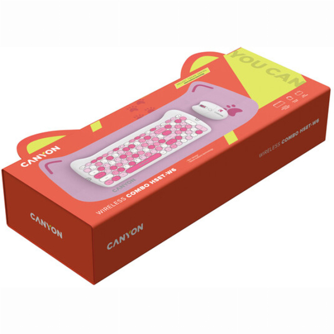 Клавіатура і миші - Комплект бездротовий Canyon HSET-W6 Kitty Edition Wireless Pink (CNS-HSETW6PK)#6
